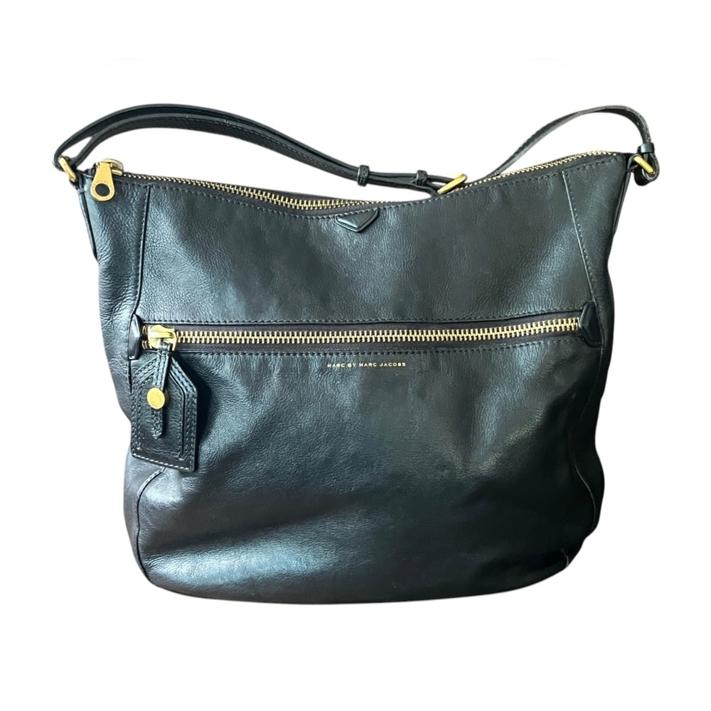 MARC by MARC JACOBS Black Leather MOTO HOBO BAG Shoulder Purse GOLD HARDWARE